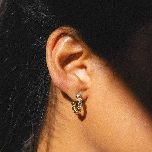 Beaded Diamond Hoops